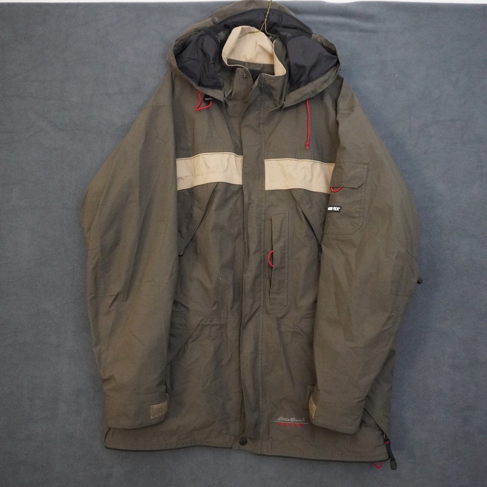 Eddie Bauer EBTEK Gore-Tex Jacket Mens Large Olive Green Hooded Mountain Parka